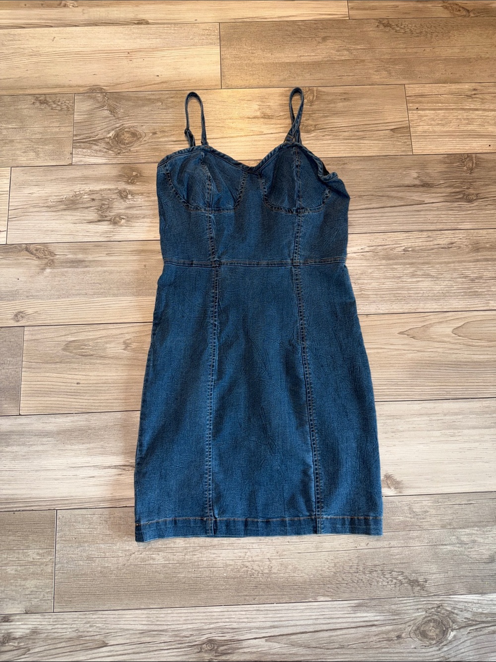 Material Girl Denim adjustable Strap Dress - Dark Blue